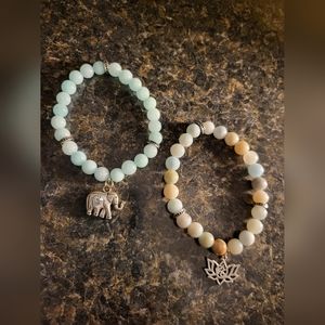 Set of Blue Beaded Energy Bracelets with Metal Charms